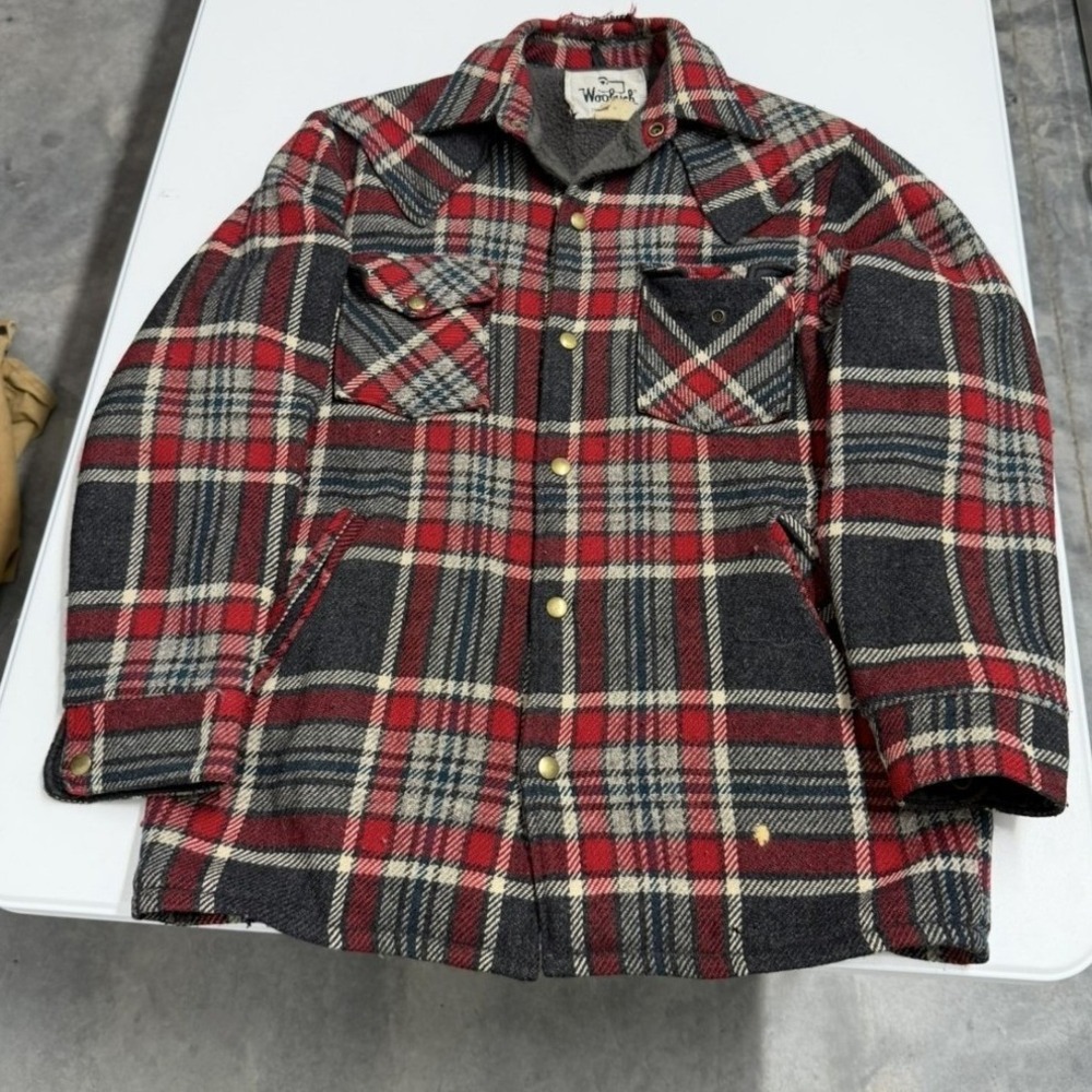 Vintage 60s Woolrich Red Plaid Wool Shirt Jacket Mens‎ M Heavy Shacket Buffalo